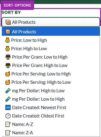 Sort by ⚖️ Price Per Gram - Tutorial Sort Dropdown
