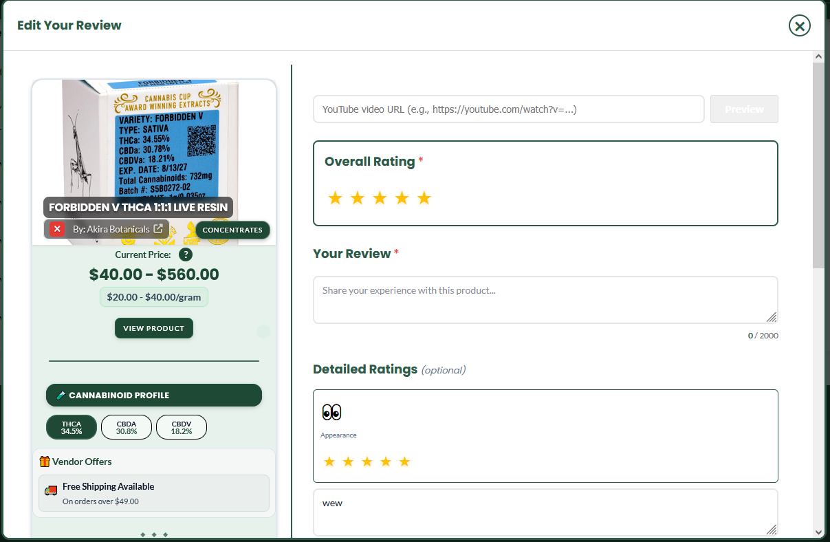 Review Writing Interface